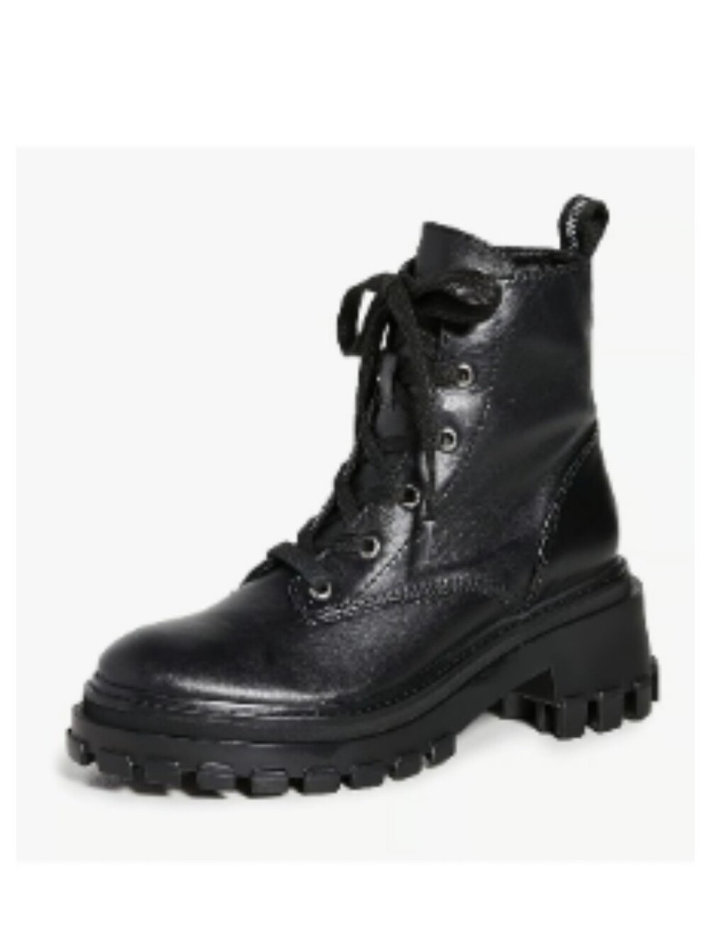 SCHUTZ Black Lug Sole Combat Boots with Red Accent